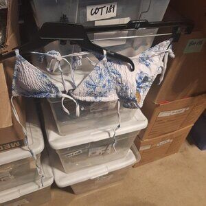 NEW! Volafa WMN Triangle Bikini Set String Swimsuit Print Tie Smocked Ruched SzS